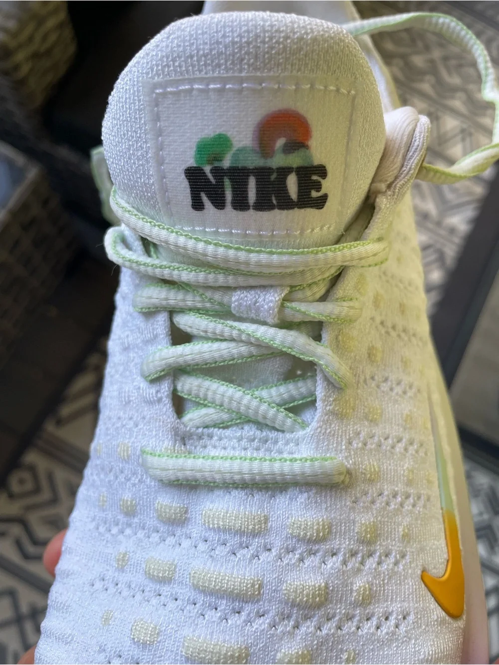 Nike Women’s White Sneakers with Yellow Swoosh and Mint Accents